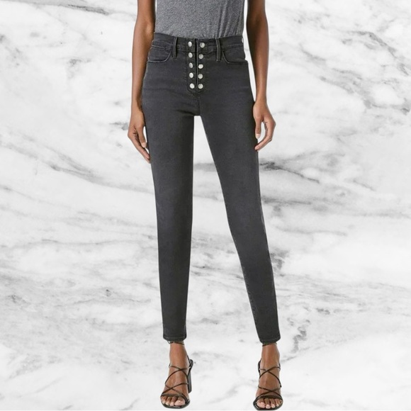 Frame Denim ‘Le High Skinny’ Snap Fly Jeans in “Bestwick” Dark Gray Wash Size 26 - Picture 1 of 16